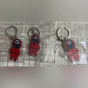 (3) New Acrylic SQUID Game Keychains Circle, Square, Triangle